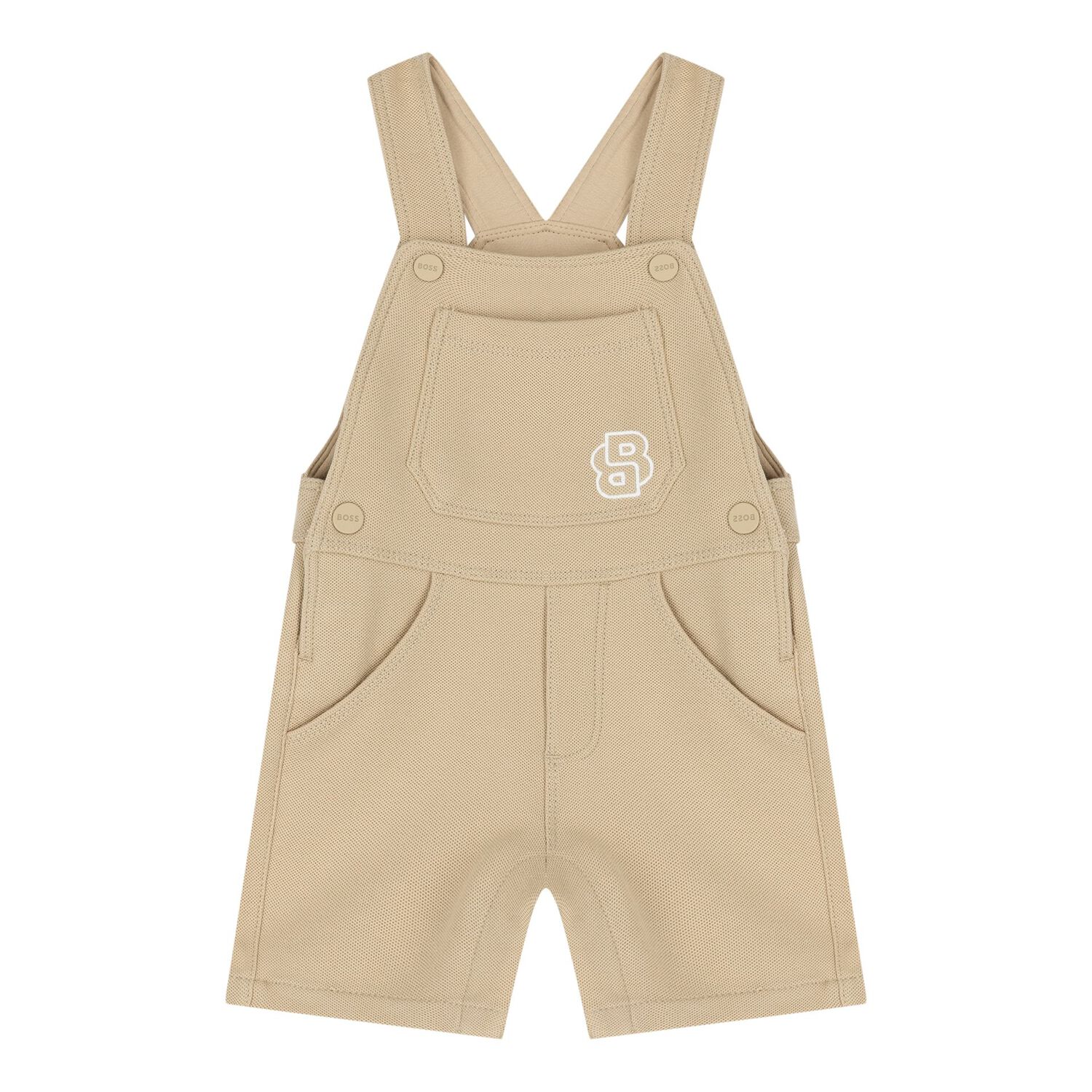 Baby Boys Beige & White Logo Dungaree Set, 2, hi-res