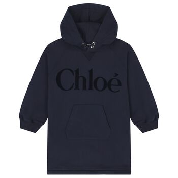 Girls Navy Blue Logo Hooded Dress