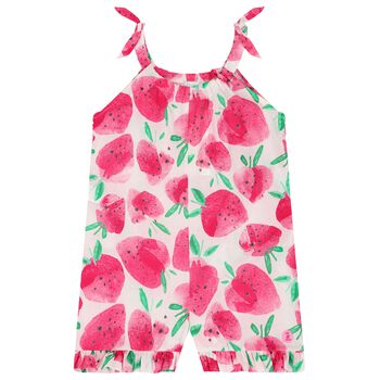 Girls Ivory & Red Strawberry Playsuit