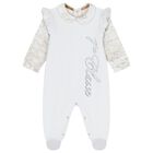Baby Girls White Logo Babygrow, 1, hi-res
