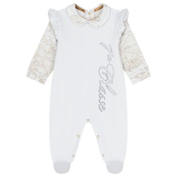 Baby Girls White Logo Babygrow