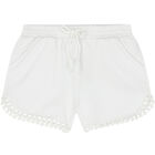 Girls White Cotton Jersey Shorts, 1, hi-res