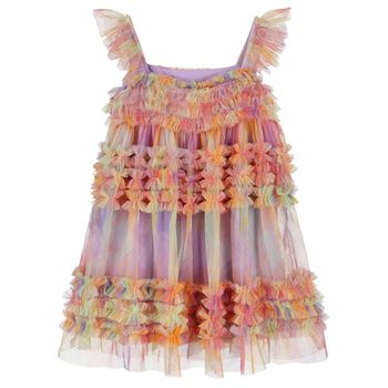 Girls Multi-Coloured Tulle Ruffle Tie-Dye Dress