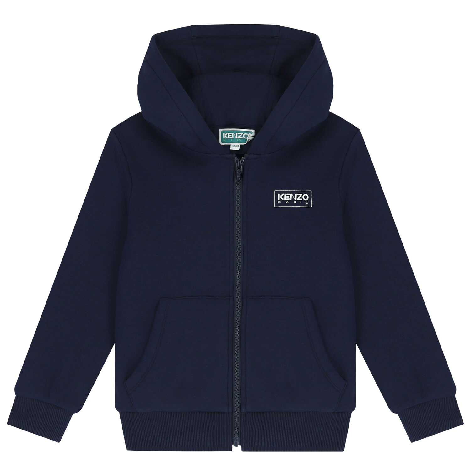 Boys Navy Blue Logo Hooded Zip Up Top, 1, hi-res