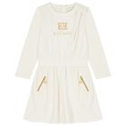 Girls Ivory & Gold Logo Dress, 1, hi-res