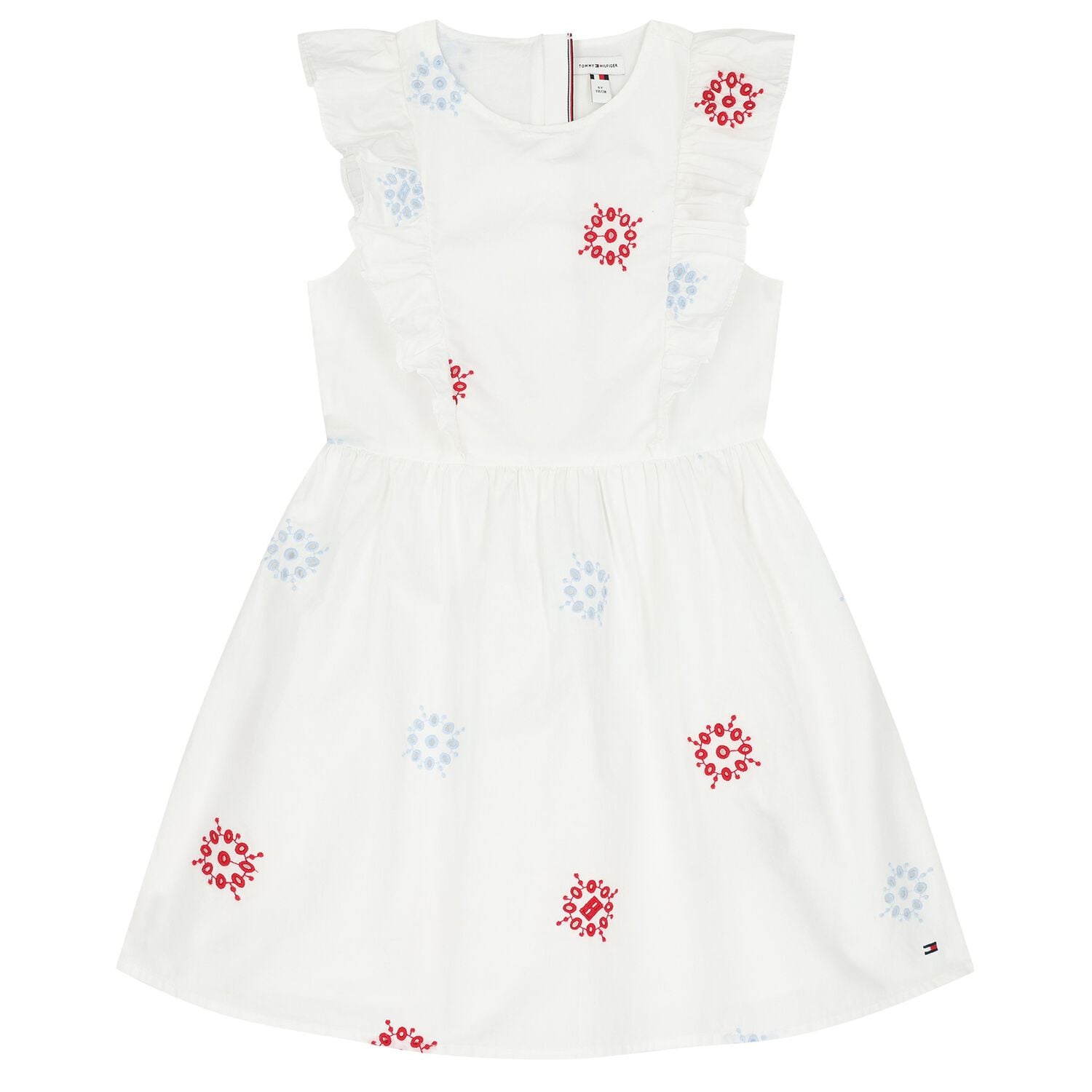 Girls White Embroidered Floral Dress, 1, hi-res