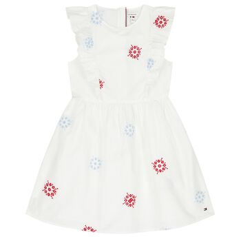 Girls White Embroidered Floral Dress