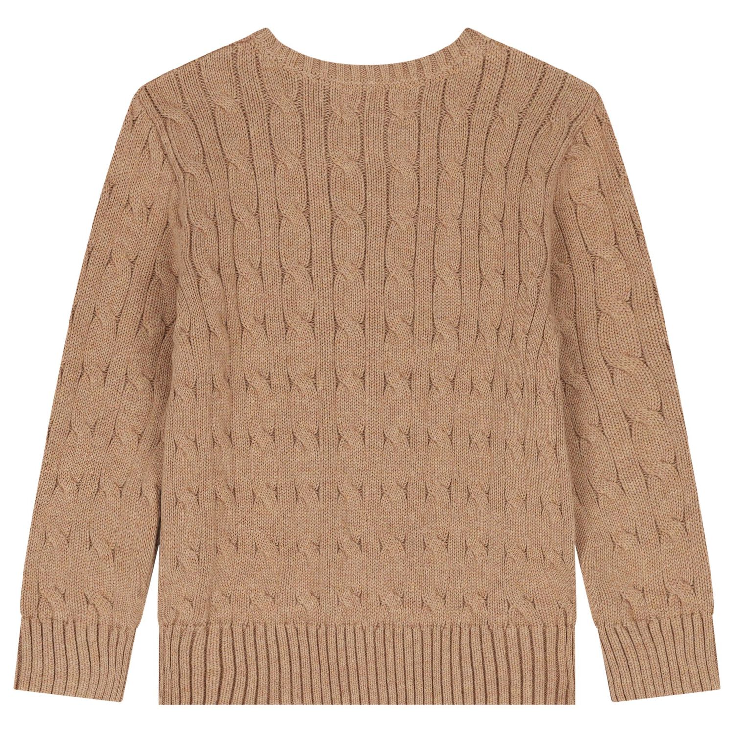 Boys Beige Logo Cable Knit Jumper, 1, hi-res