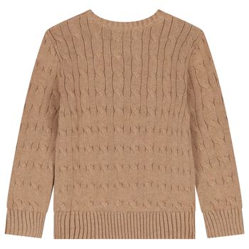 Boys Beige Logo Cable Knit Jumper