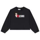 Girls Black Teddy Bear Logo Sweatshirt, 2, hi-res
