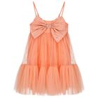 Girls Coral Bow Tulle Dress, 1, hi-res