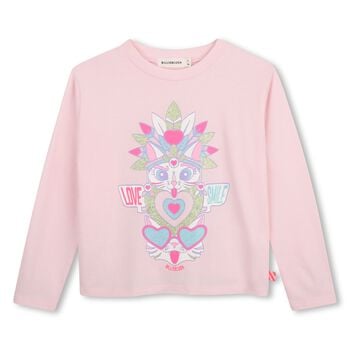 Girls Pink Glitter Cat Long Sleeve Top