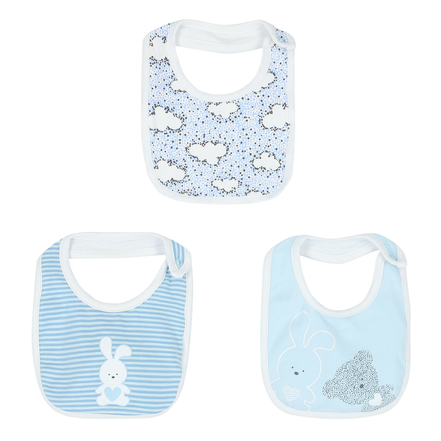 Baby Boys White & Blue Bibs (3-Pack), 2, hi-res