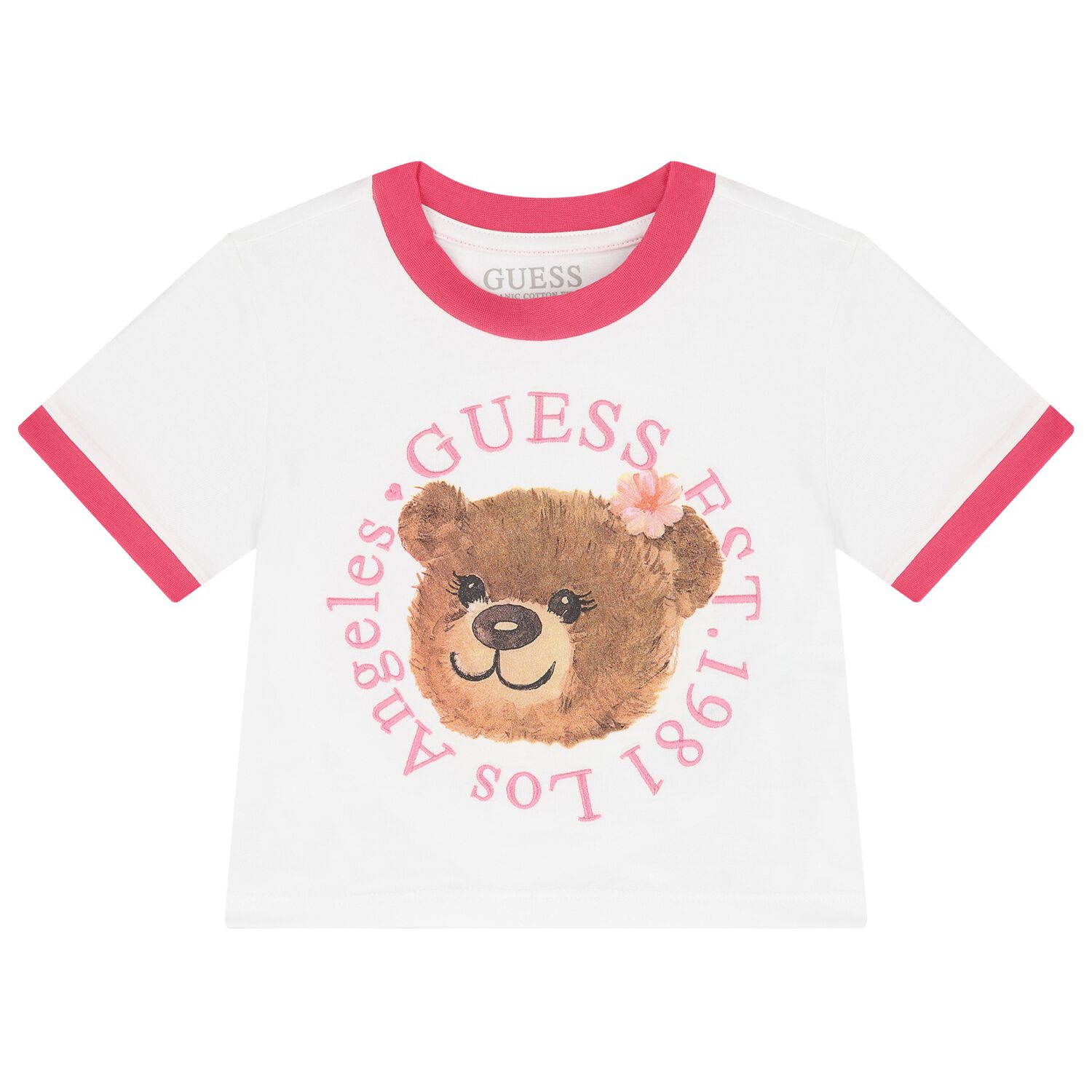 Girls White & Pink Teddy Bear T-Shirt, 1, hi-res