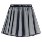 Girls Grey & Navy Blue Logo Skirt, 2, hi-res