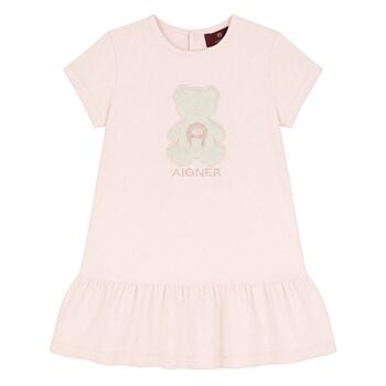 Younger Girls Pink Faux Fur Teddy Bear Dress