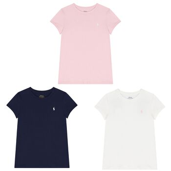 Girls Navy, Pink & White Logo T-Shirts ( 3-Pack )
