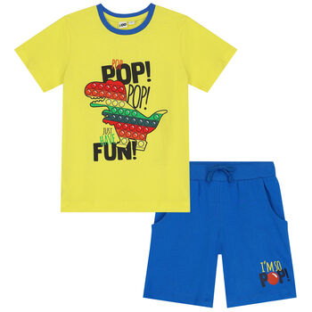 Boys Yellow & Blue Dinosaur Shorts Set