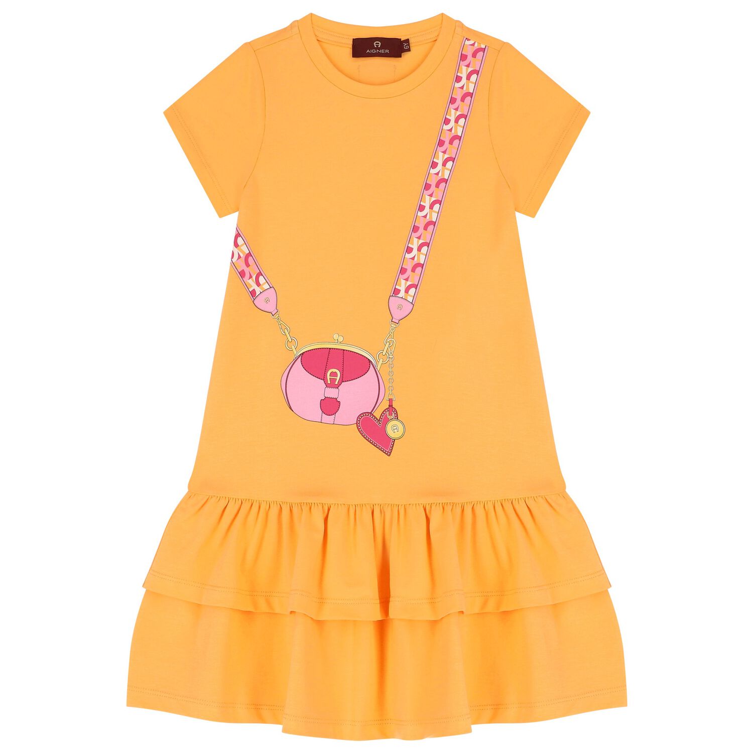 Girls Orange Logo Bag Dress, 1, hi-res