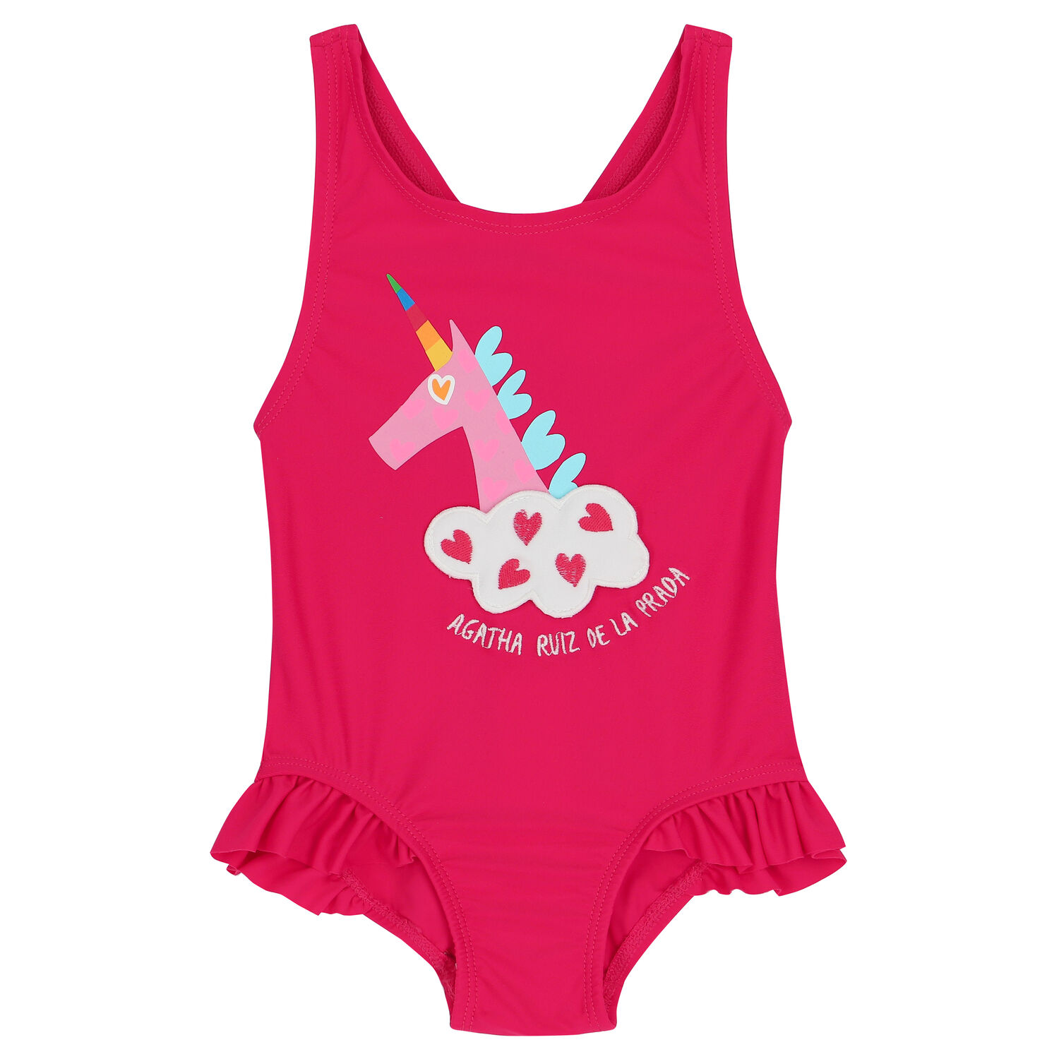 Girls Pink Unicorn Swimsuit, 1, hi-res