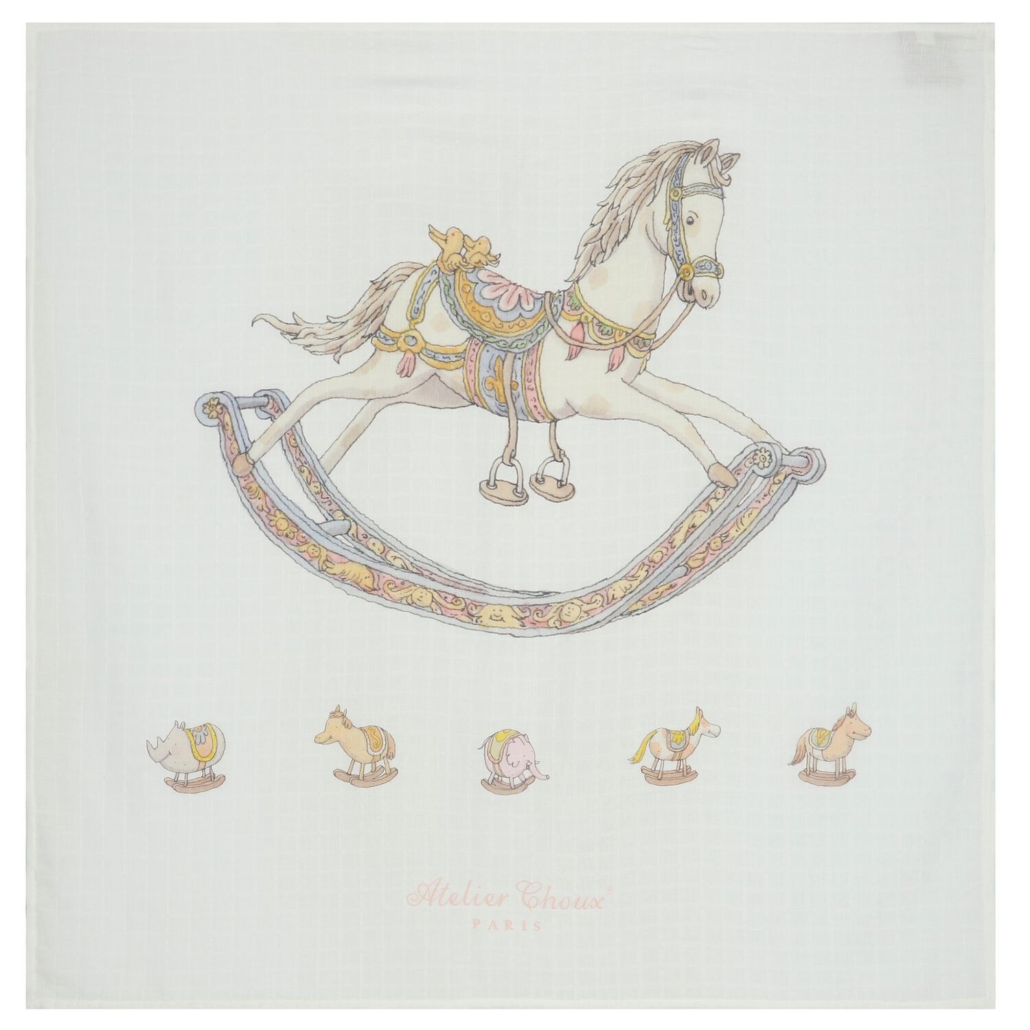 Ivory Rocking Horse Swaddle Blanket, 1, hi-res