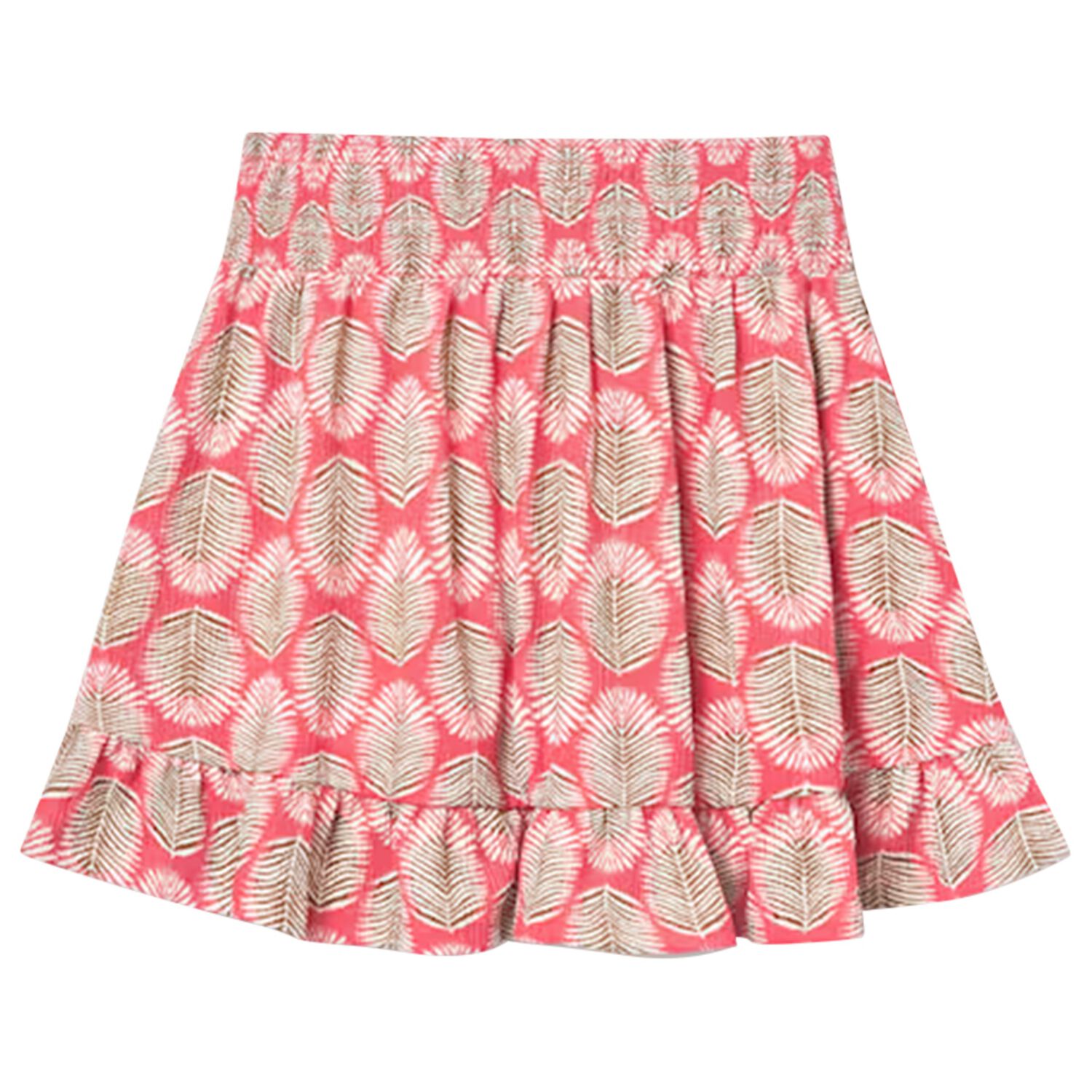 Girls Pink Tropical Leaf Ruffled Skirt, 1, hi-res