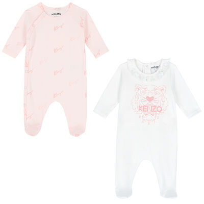 Girls Pink & White Logo Babygrows (2 Piece Set)