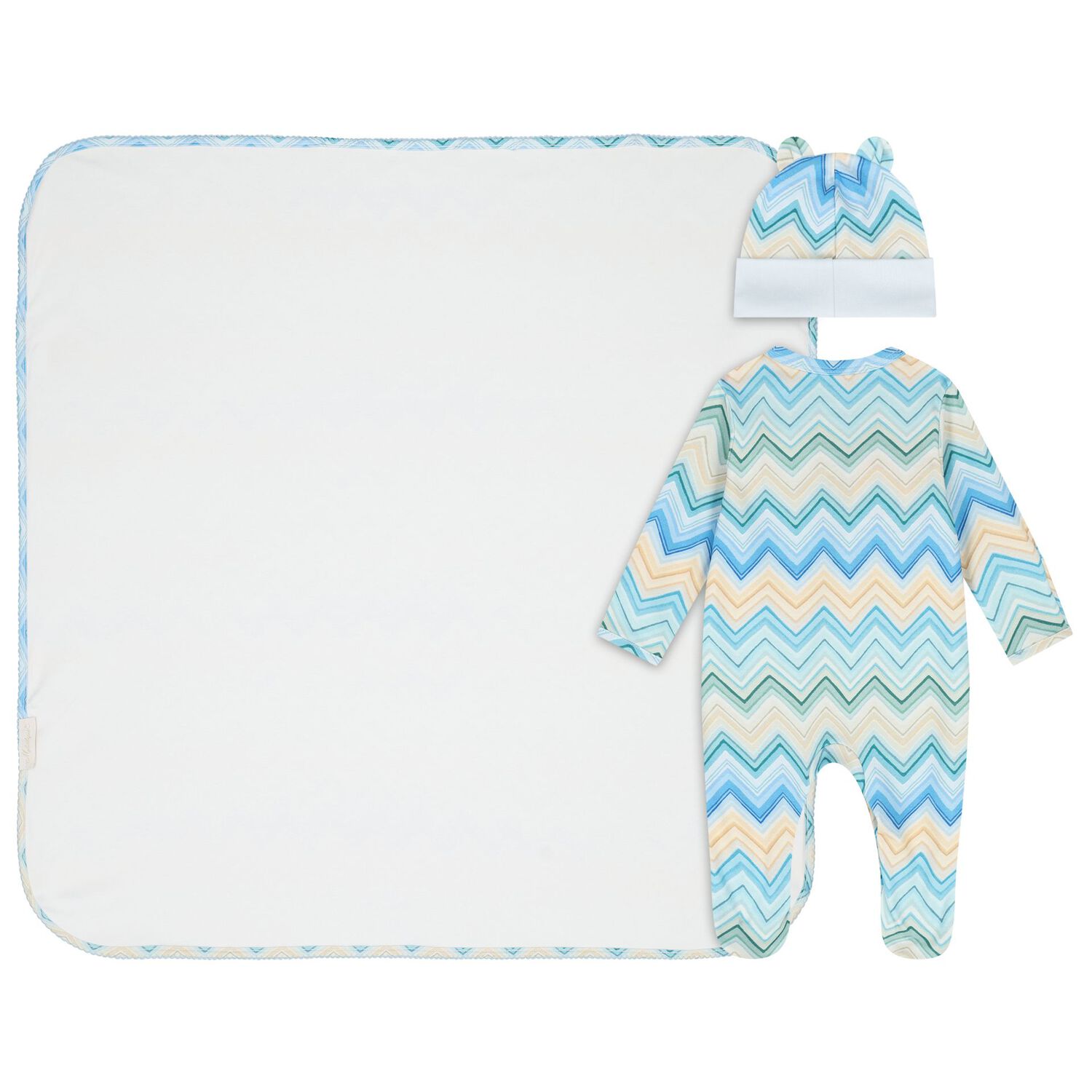 Blue & Yellow Zig Zag Babygrow Set, 2, hi-res