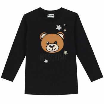 Girls Black Long Sleeve Logo Top