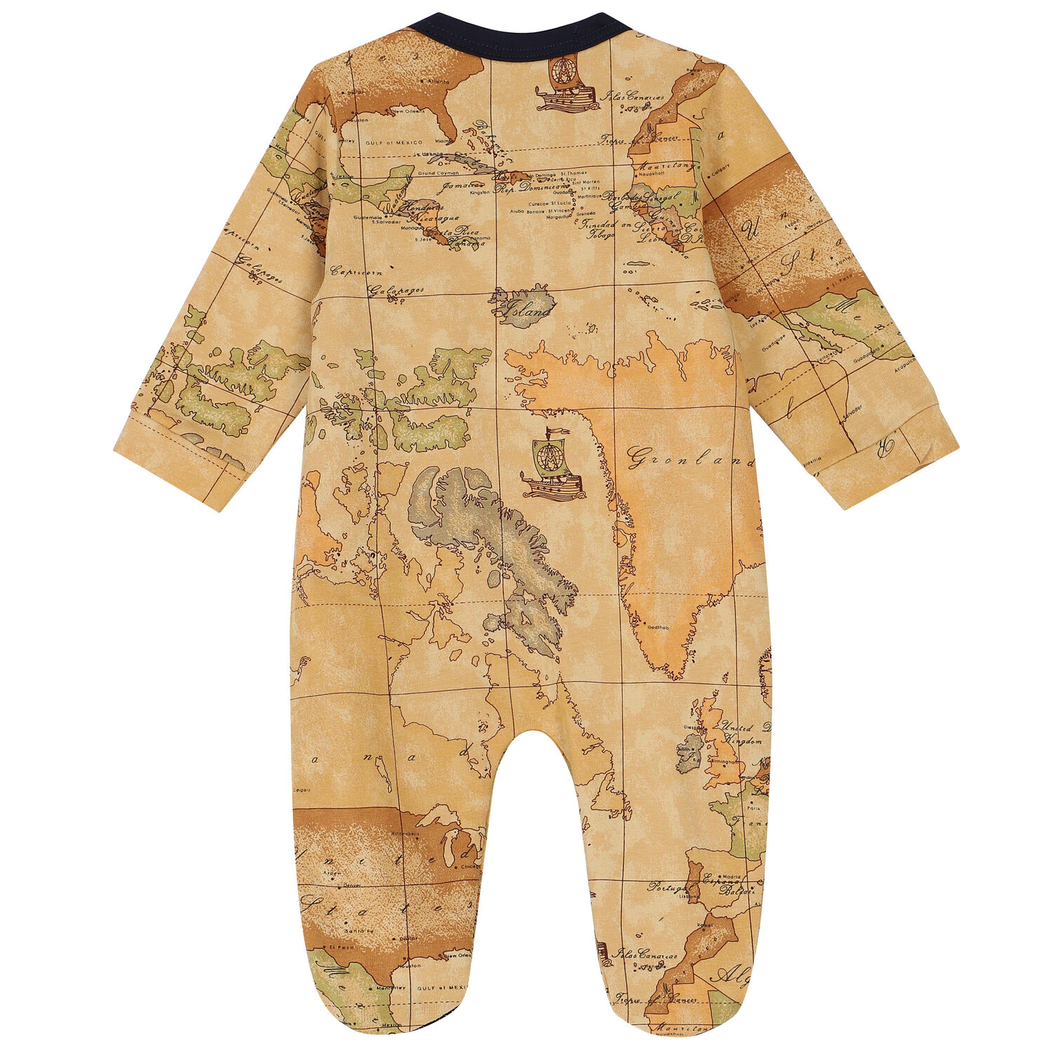 Beige Logo Geo Map Babygrow, 1, hi-res