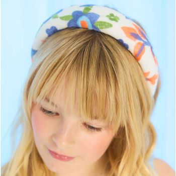 Girls White Floral Embroidered Headband 