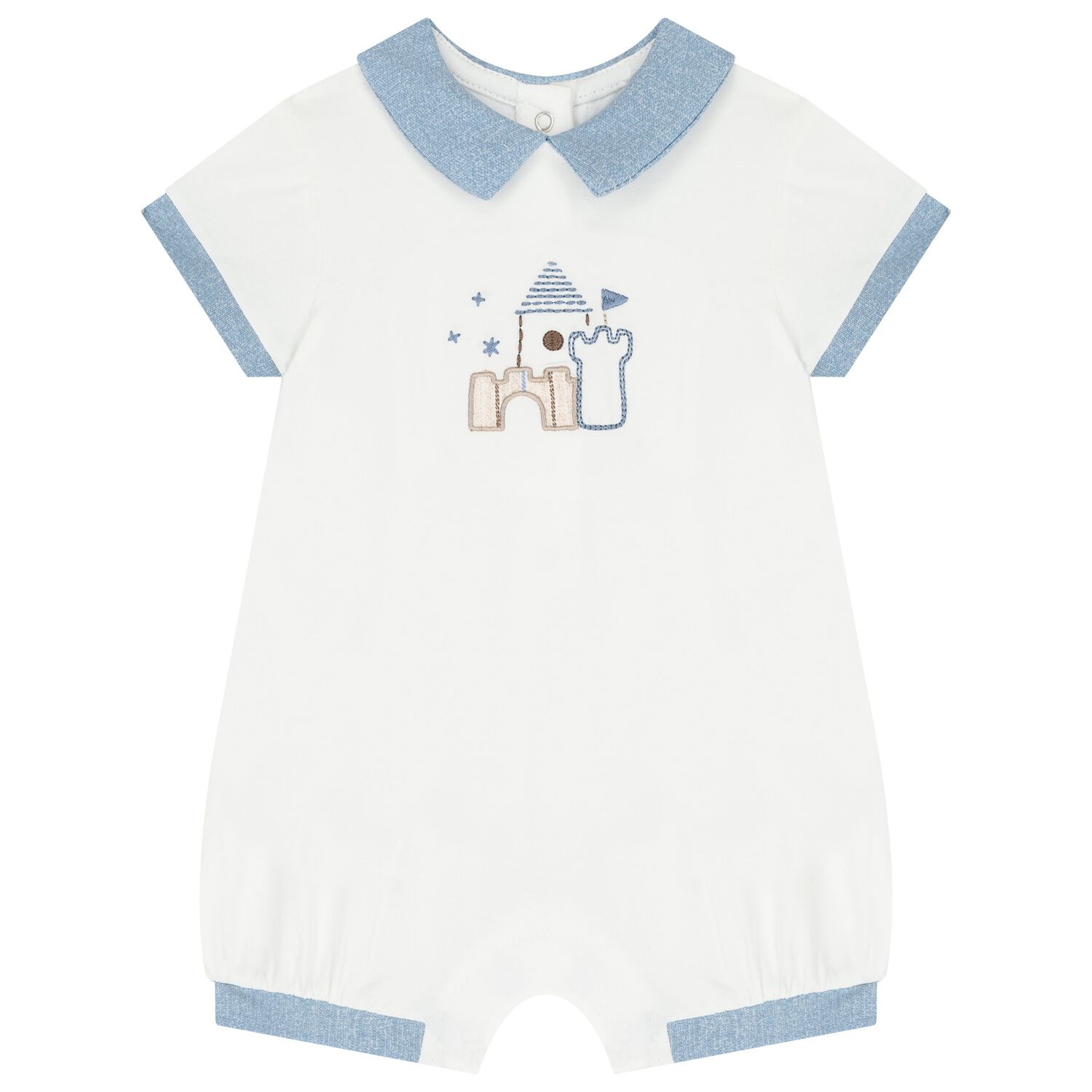 Baby Boys White & Blue Romper, 1, hi-res