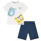 Baby Boys White & Blue Shorts Set, 1, hi-res