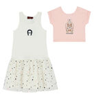 Girls Pink & White Logo Tulle Dress Set, 2, hi-res