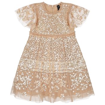 Girls Gold Sequin & Tulle Dress