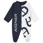Boys Navy Blue & White Logo Babygrow, Hat & Bib Gift Set, 1, hi-res