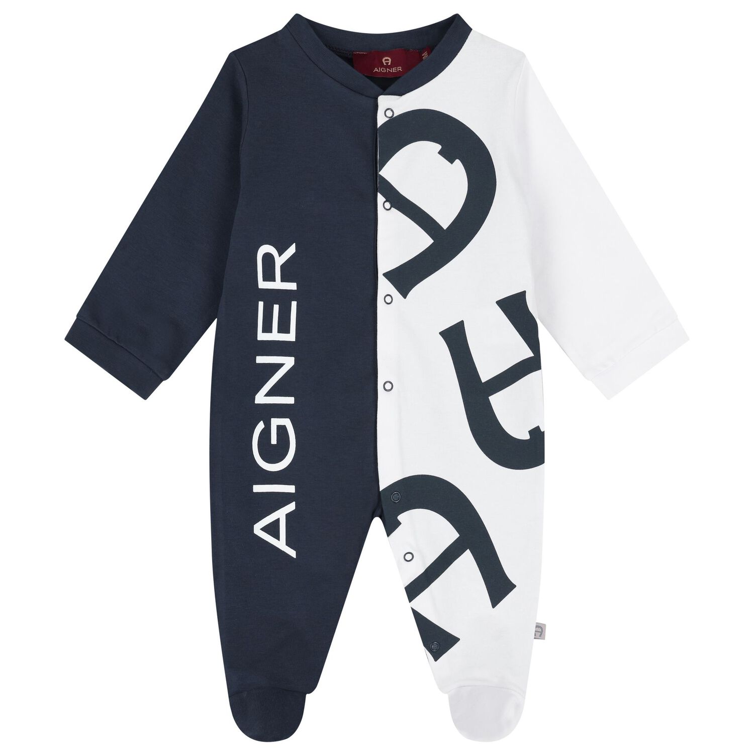 Boys Navy Blue & White Logo Babygrow, Hat & Bib Gift Set, 1, hi-res