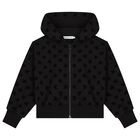 Girls Black Logo Hooded Zip Up Top, 1, hi-res