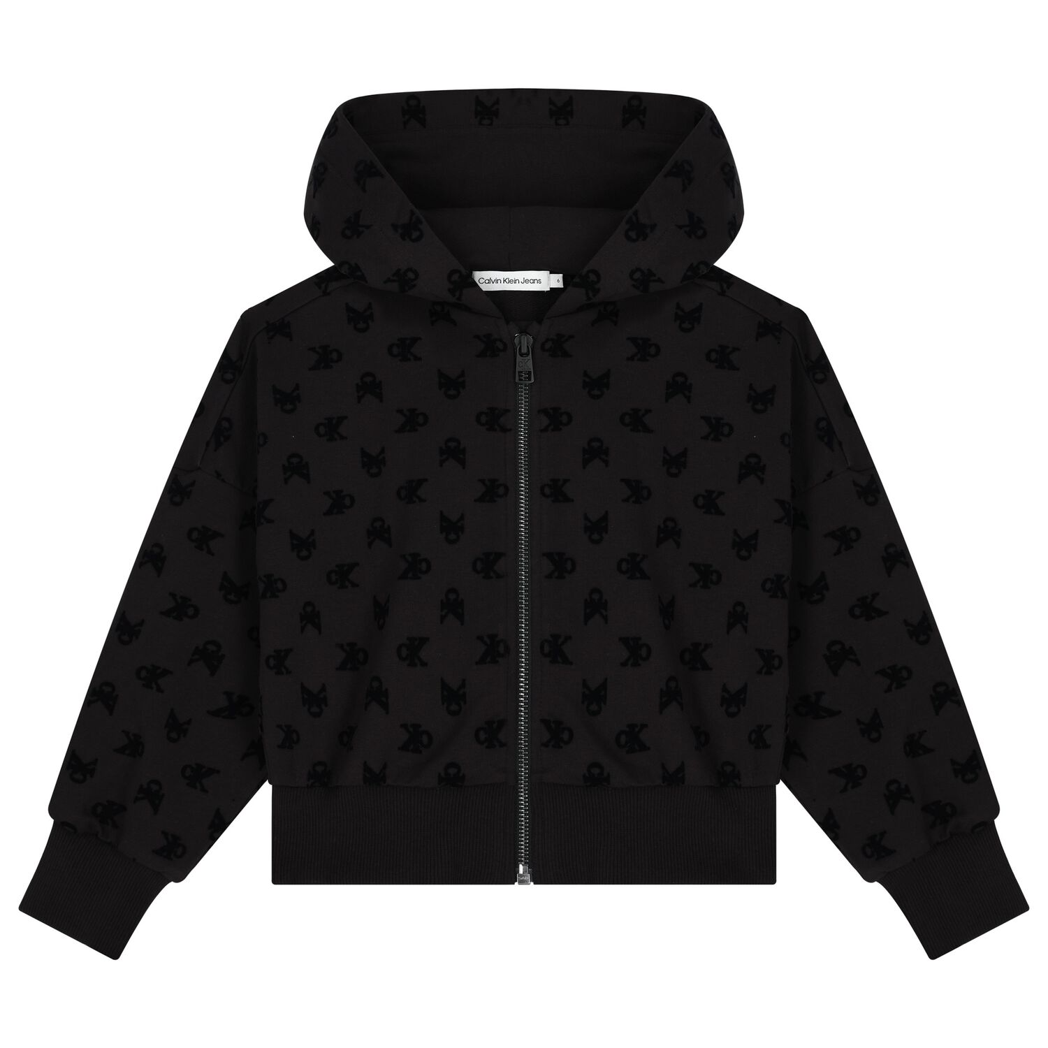 Girls Black Logo Hooded Zip Up Top, 1, hi-res image number null