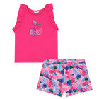 Girls Pink Embroidered Shorts Set, 2, hi-res