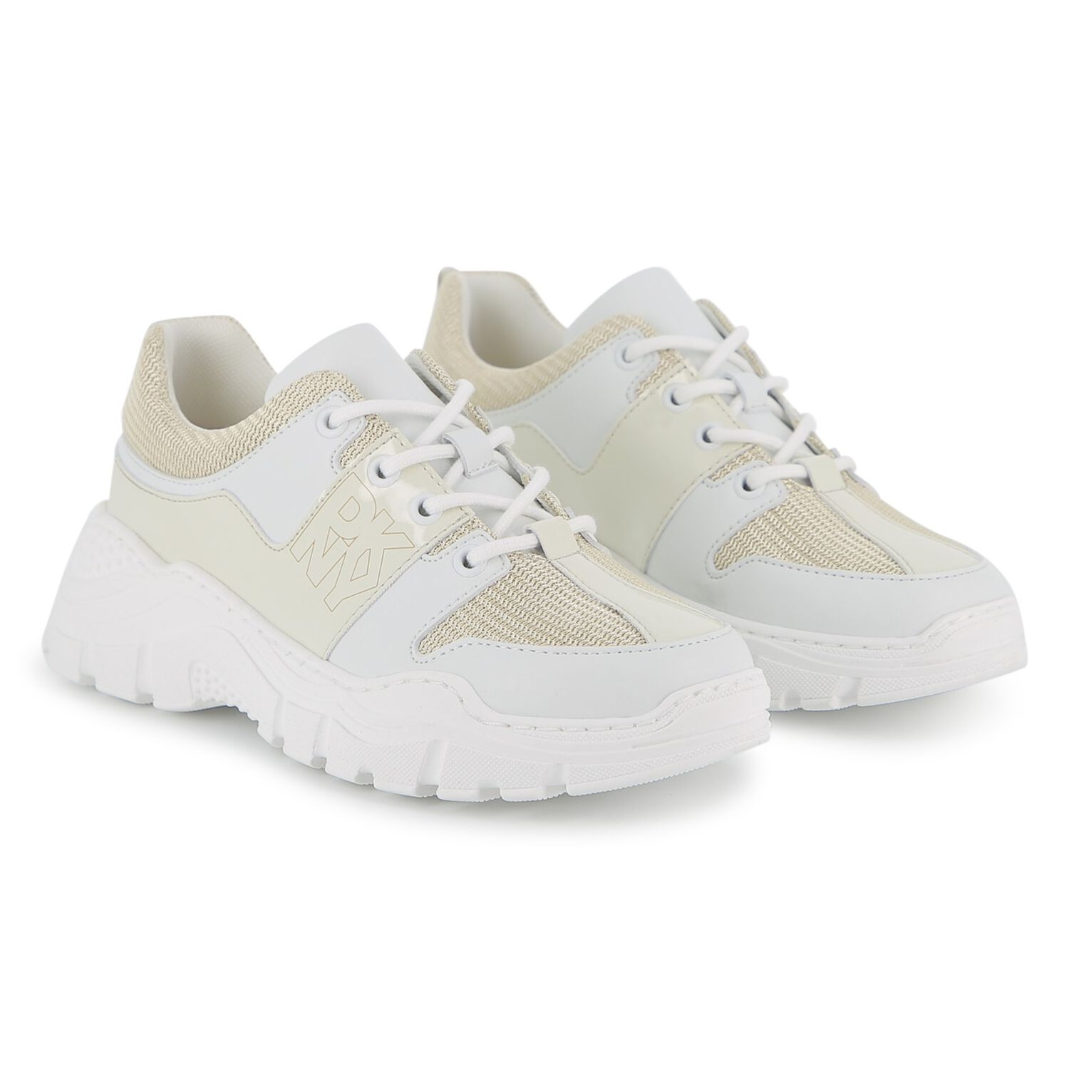 Girls Mini Me White Logo Trainers, 1, hi-res