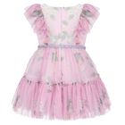 Girls Pink Floral Tulle Dress, 1, hi-res