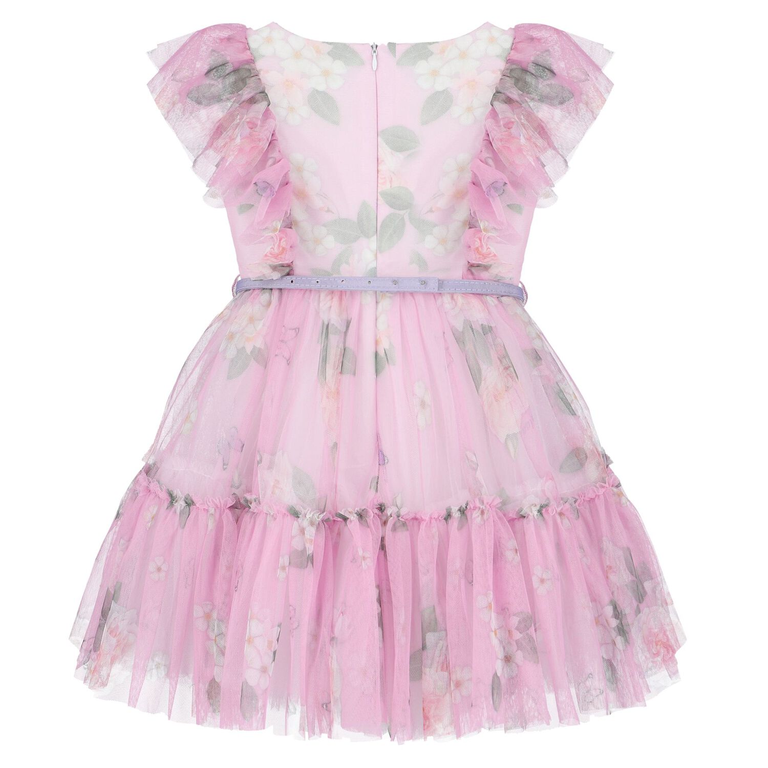 Girls Pink Floral Tulle Dress, 1, hi-res