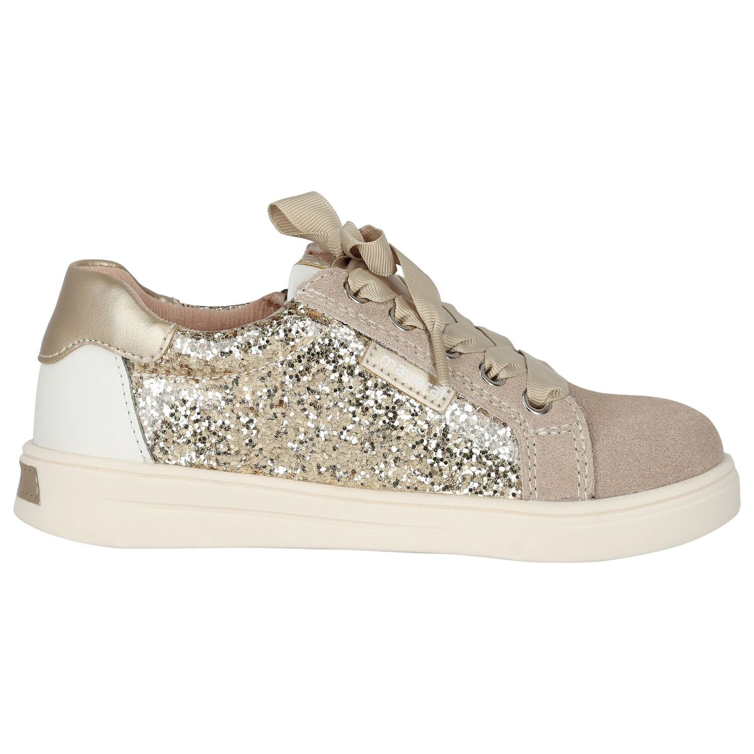 Girls Gold Logo Glitter Trainers, 1, hi-res