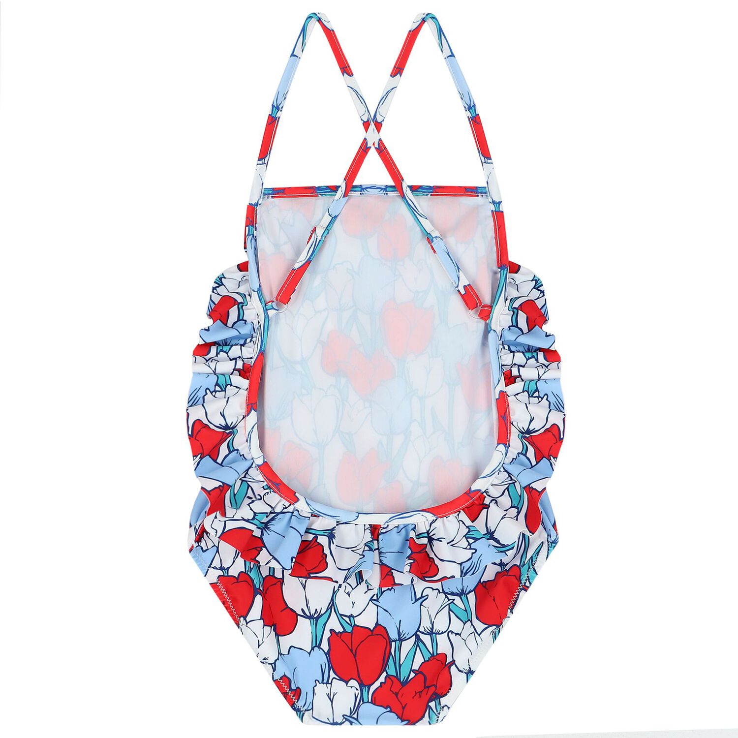 Girls Red, White & Purple Tulips Swimsuit, 1, hi-res image number null