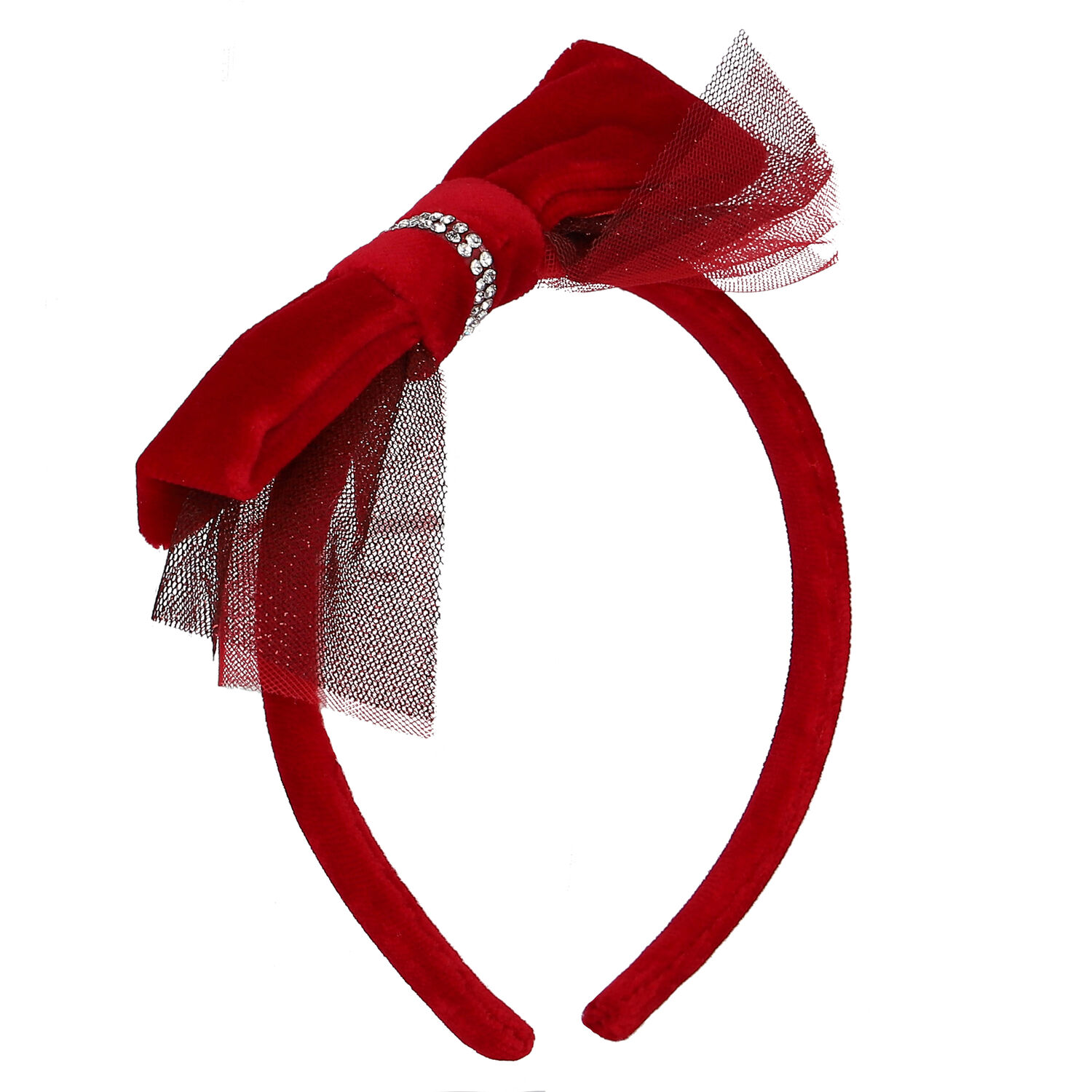 Girls Red Tulle Bow Headband, 1, hi-res image number null