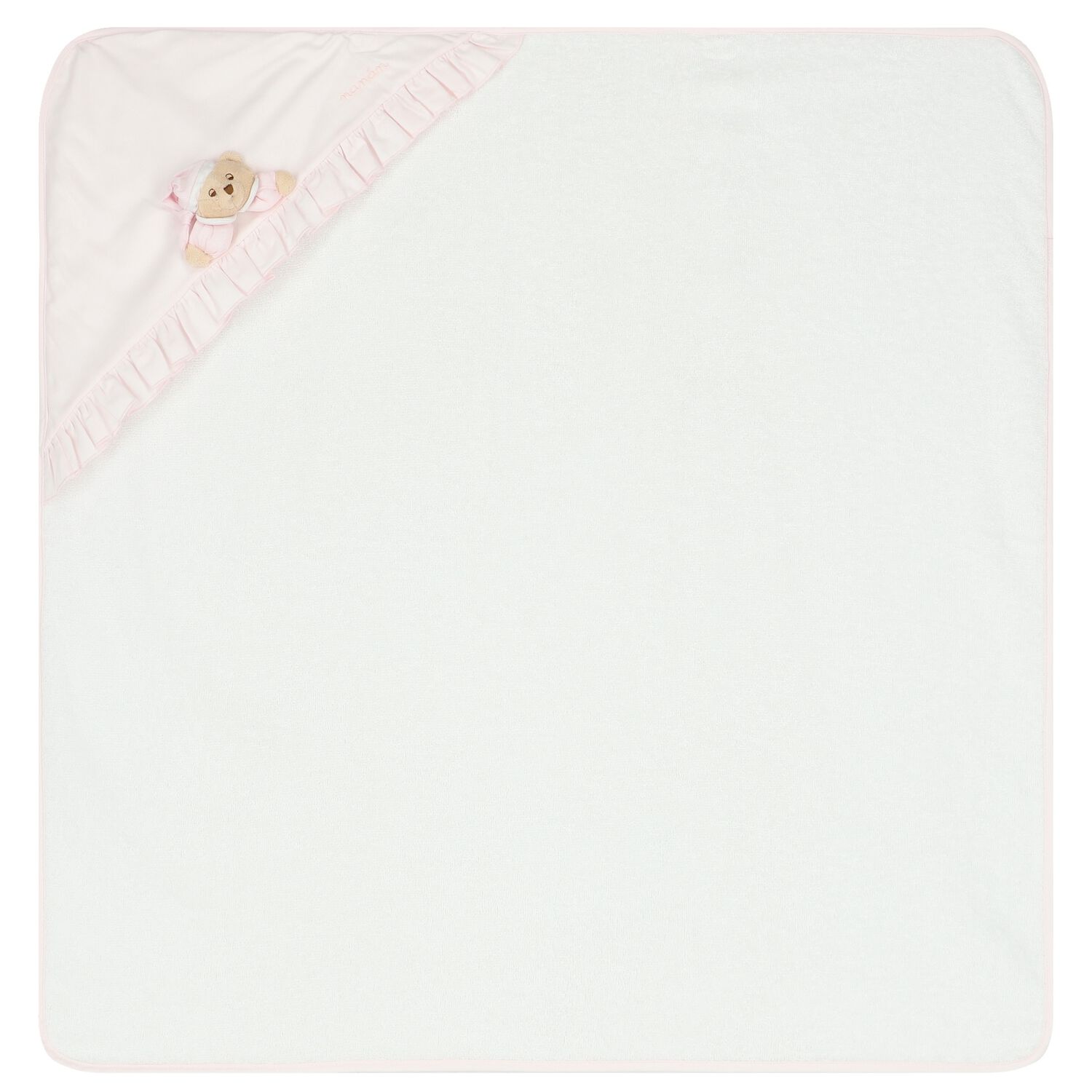 Baby Girls White & Pink Teddy Bear Hooded Towel, 2, hi-res