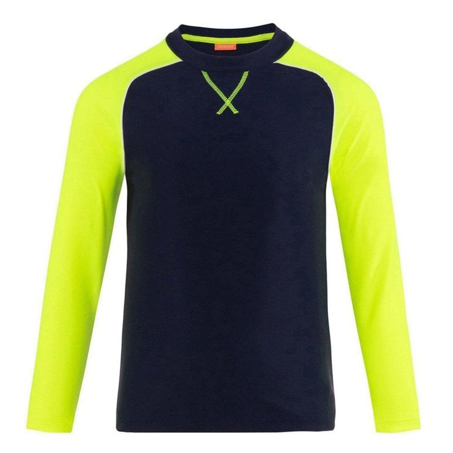 Boys Navy and Neon Long Sleeve Rash Vest UPF 50+, 1, hi-res