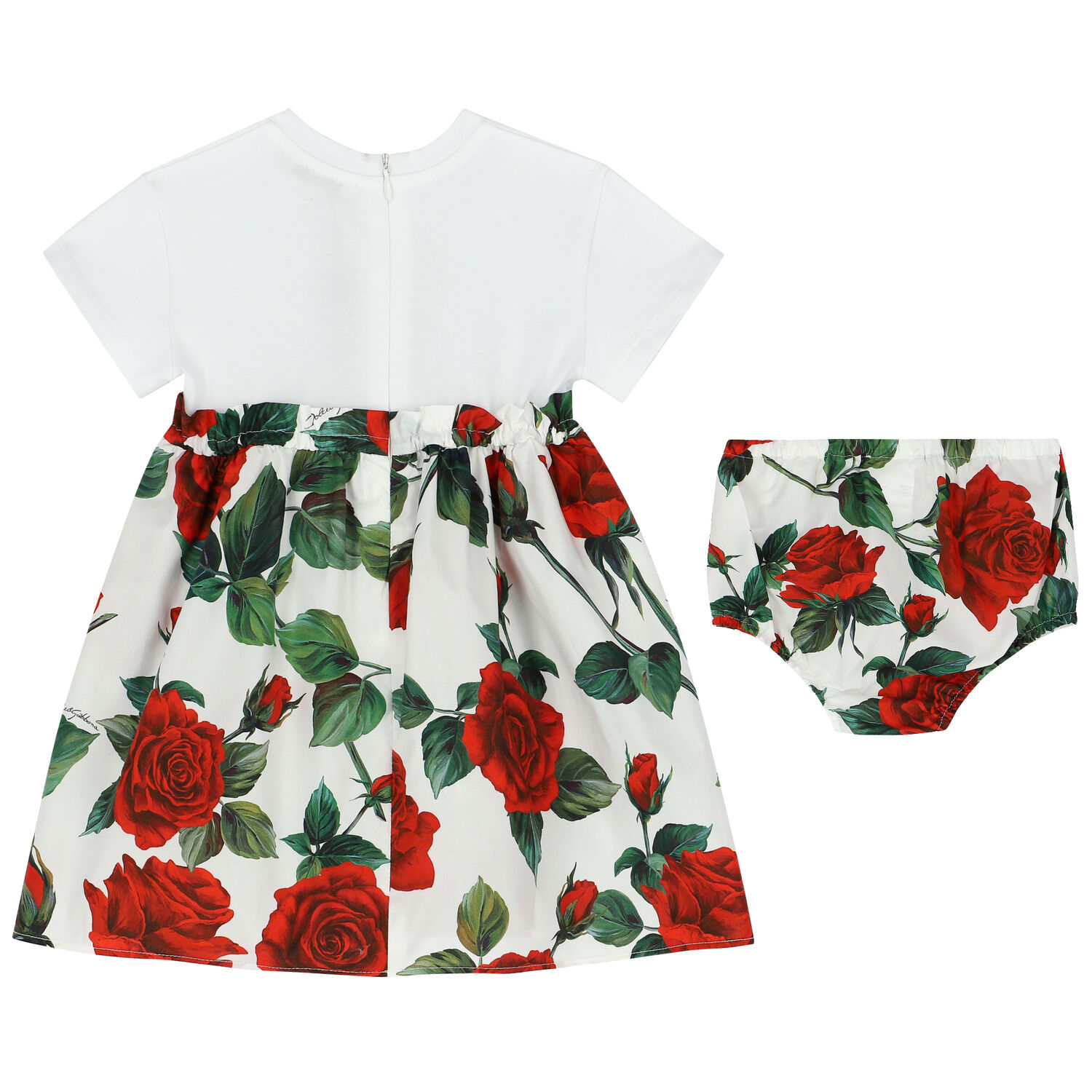Younger Girls White & Red Rose Dress Set, 1, hi-res