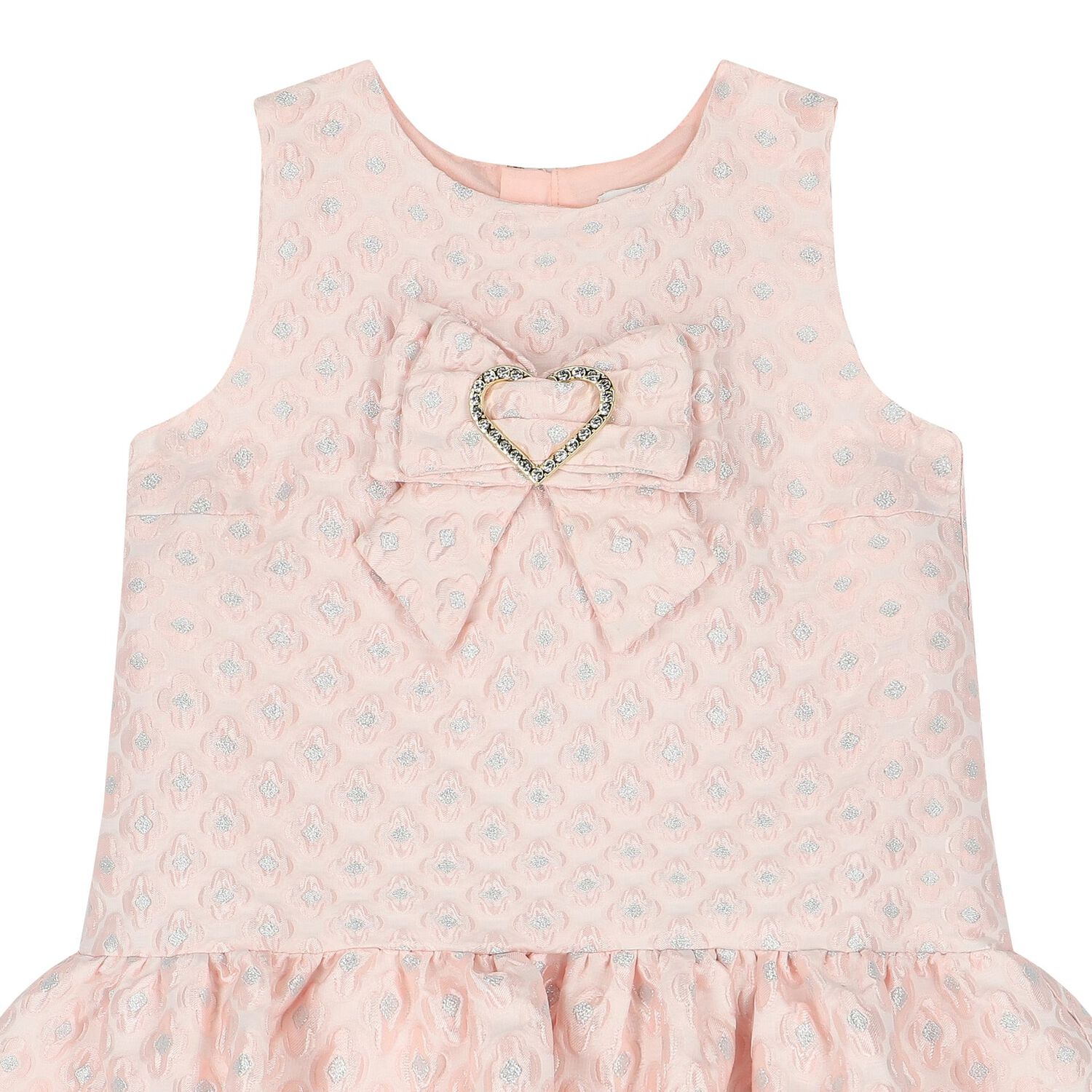 Girls Pink Jacquard Flower Dress, 1, hi-res